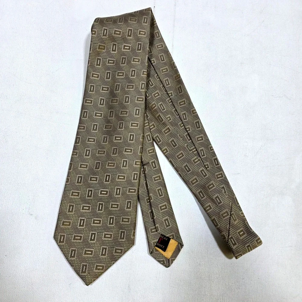 Robert Talbott Necktie Mens Olive Green Geometric Silk Best of Class Tie Office